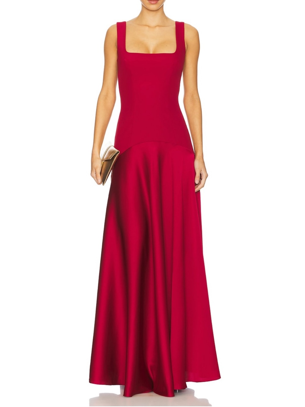 L'Academie Crimson Square-Neck Maxi Dress